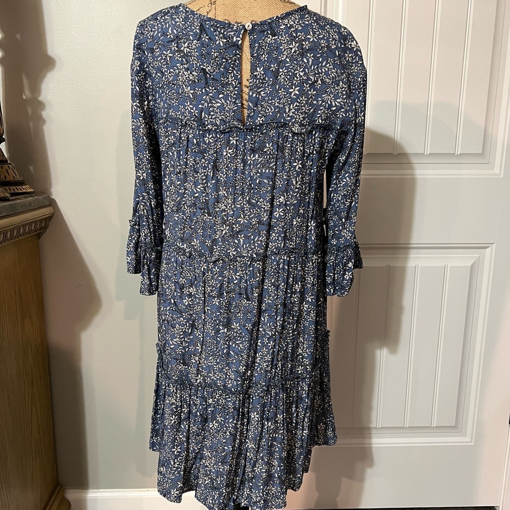 Light Blue Floral Flute-Sleeve Peasant Dress - Picture 8 of 13